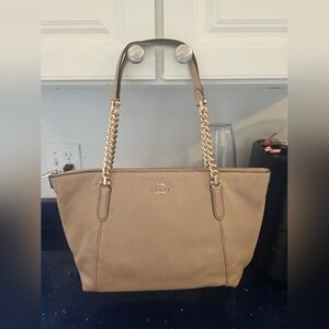 Coach Beige Leather Ava Chain Tote 87775